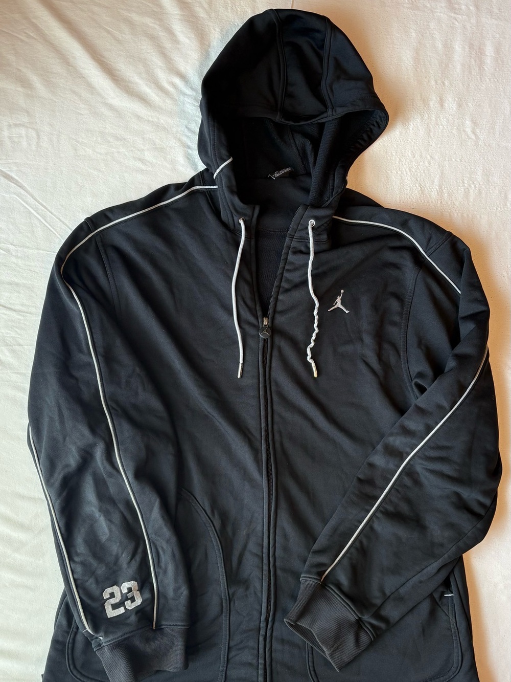 Y2K Jordan Full Zip Black Hoodie- White Jumpman logo on Chest- Pipped detailing